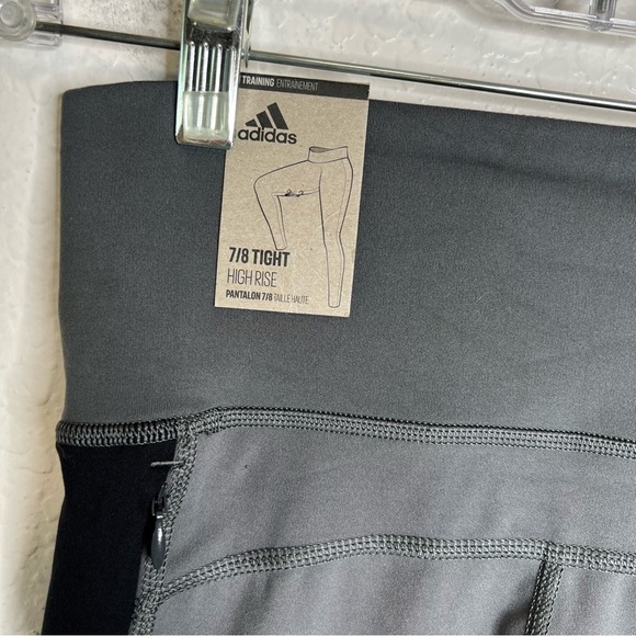 Adidas Leggings Women Small Runnings Soft Gray Black Color Block High Rise W - Picture 4 of 11